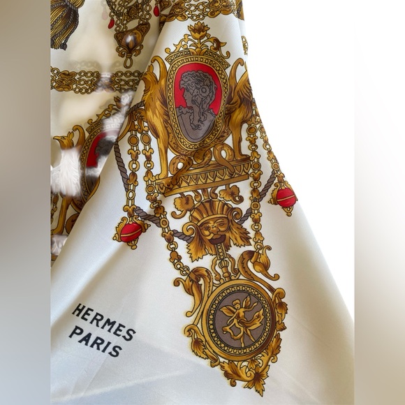 Vintage Hermes Paris Silk Scarf of Medallions and Tassels - Picture 1 of 6